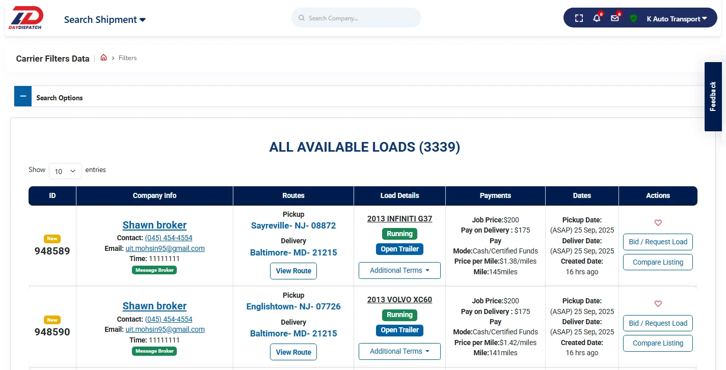 Carrier logistics